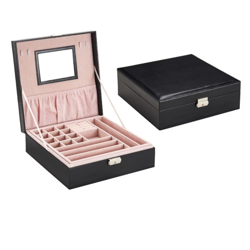 2 Layers Large Leather Square Jewelry Box With Mirror Pu Jewelry Cases Storage Box sp01104