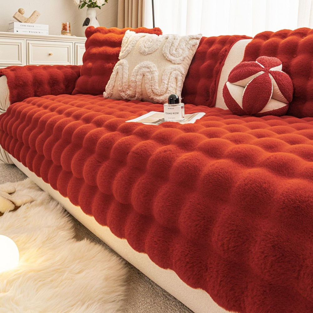 Rabbit Plush Popular Sofa Cushion 2025 New High-End Anti-Cat Scratch Cushion Blanket Leather Sofa Cover Cloth Towel