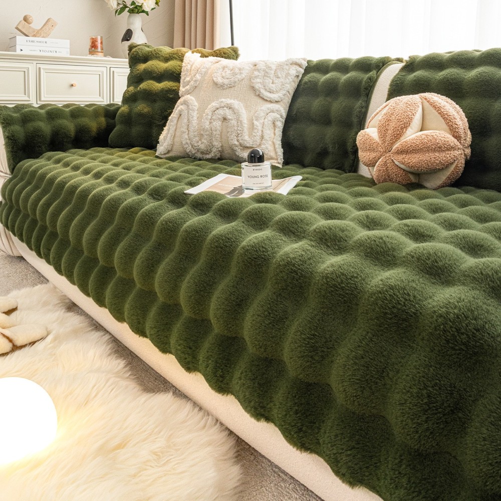 Rabbit Plush Popular Sofa Cushion 2025 New High-End Anti-Cat Scratch Cushion Blanket Leather Sofa Cover Cloth Towel