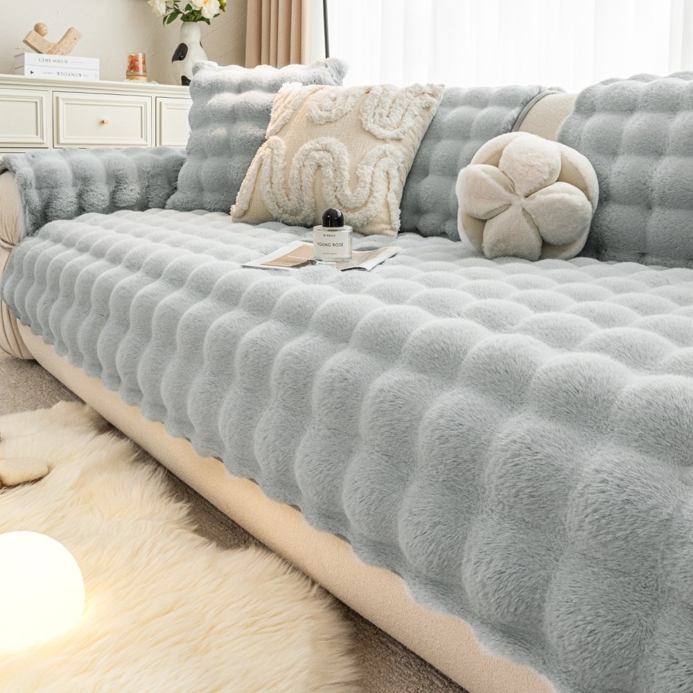Rabbit Plush Popular Sofa Cushion 2025 New High-End Anti-Cat Scratch Cushion Blanket Leather Sofa Cover Cloth Towel