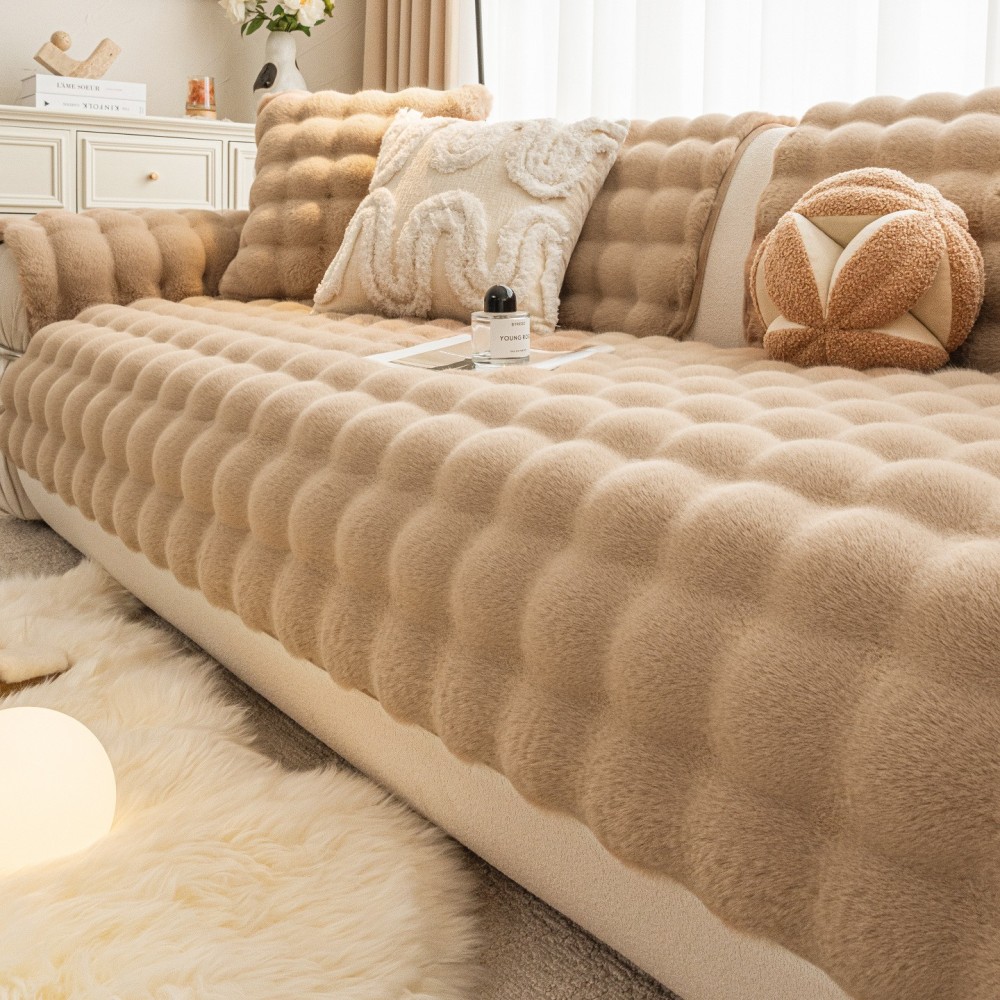 Rabbit Plush Popular Sofa Cushion 2025 New High-End Anti-Cat Scratch Cushion Blanket Leather Sofa Cover Cloth Towel