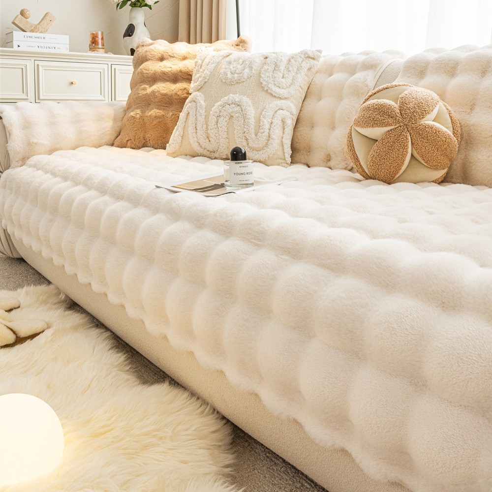 Rabbit Plush Popular Sofa Cushion 2025 New High-End Anti-Cat Scratch Cushion Blanket Leather Sofa Cover Cloth Towel